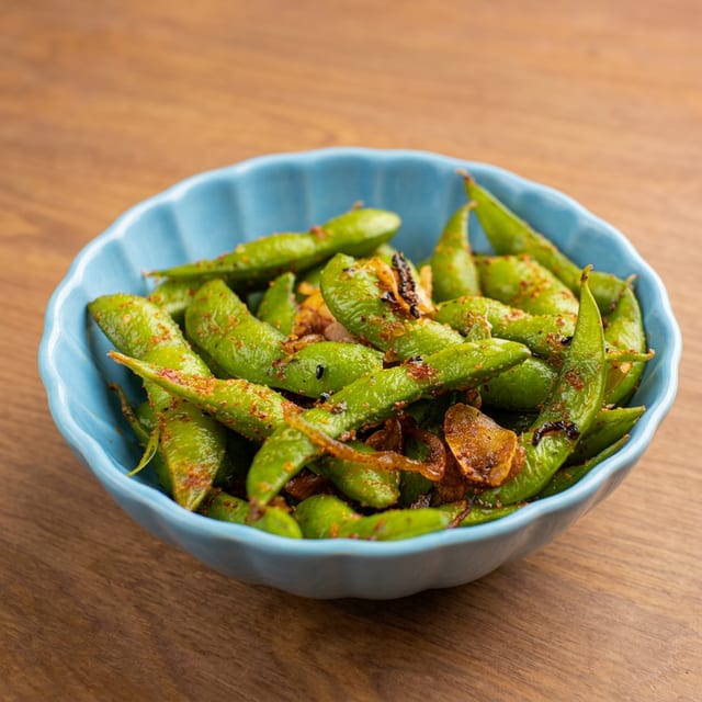 Spicy Garlic Edamame.
