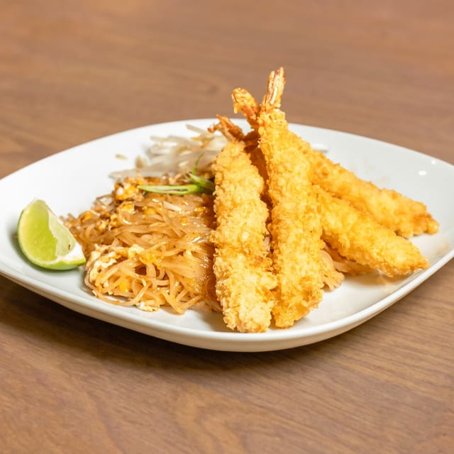 Pad Thai with Shrimp Tempura.